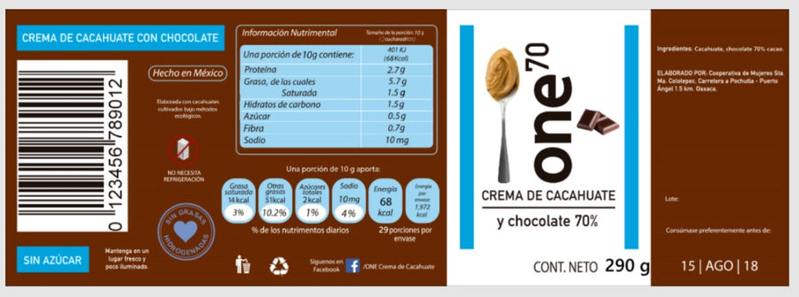 BIG ONE 70 | CREMA DE CACAHUATE  Y CHOCOLATE 70% CACAO